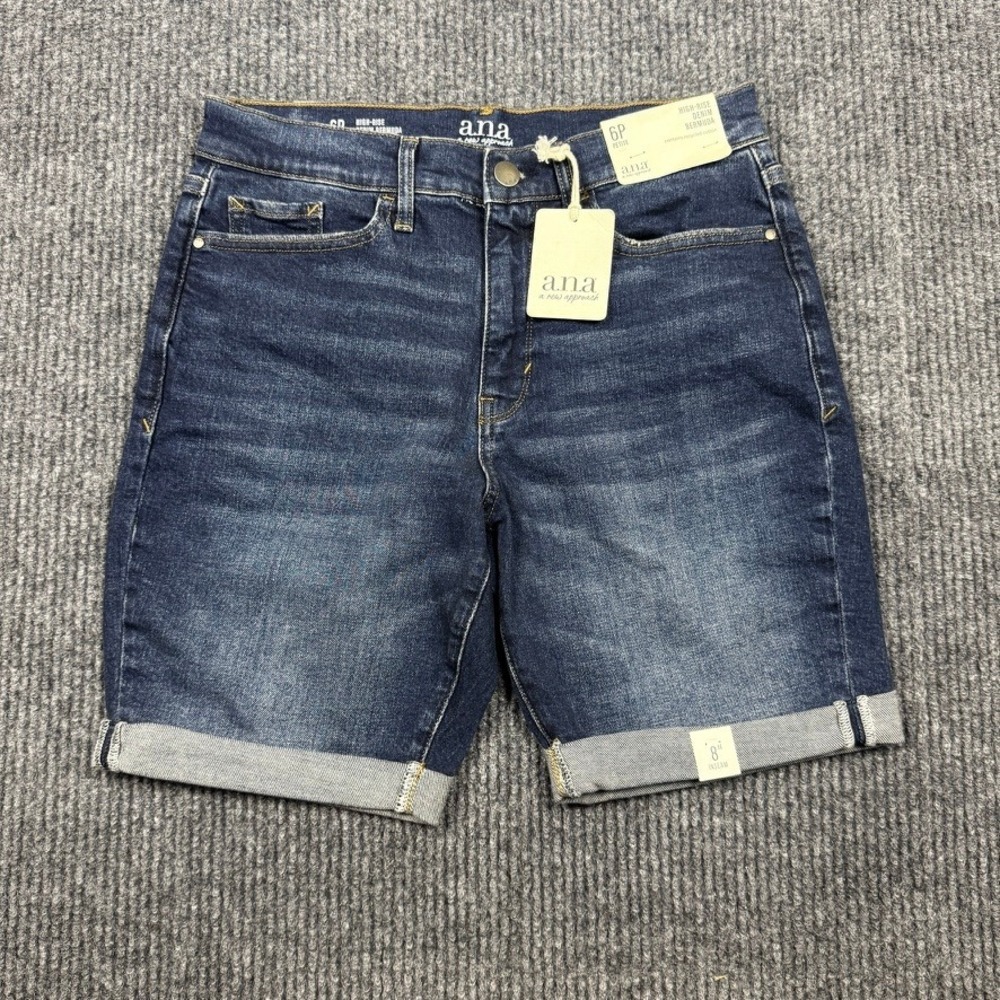 NWT a.n.a Womens High Rise Denim Bermuda Shorts Dark Wash Size 6P Petite